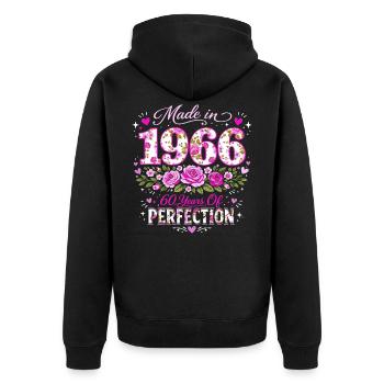 Cadeau 60 Ans Femme - Anniversaire 1966 Floral - Veste à capuche bio Premium Unisexe - noir - Dos - Nico (187cm)