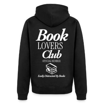 Book Lovers Club - Unisex Premium Bio Zip Hoodie - Schwarz - Hinten - Nico (187cm)
