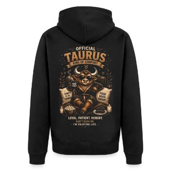Stierkönig des Trostes – Tierkreis - Unisex Premium Bio Zip Hoodie - Schwarz - Hinten - Nico (187cm)