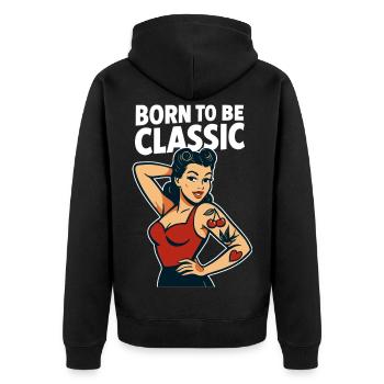 T-shirt rétro classique de la fille pin-up née pour être - Veste à capuche bio Premium Unisexe - noir - Dos - Nico (187cm)