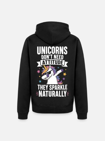 Unicorns Don’t Need Attitude – Dabbing Einhorn - Unisex Premium Bio Zip Hoodie - Schwarz