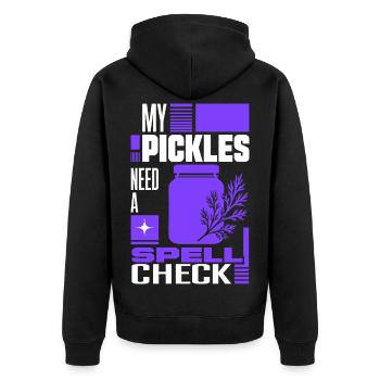 Gurkenglas braucht Rechtschreibprüfung - Unisex Premium Bio Zip Hoodie - Schwarz - Hinten - Nico (187cm)