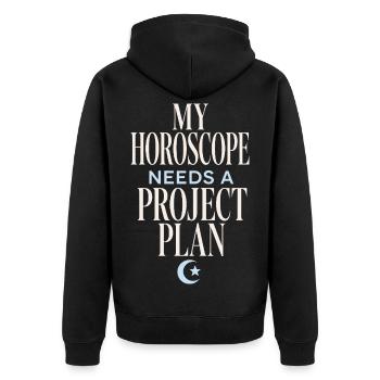 My Horoscope Needs a Project Plan - Unisex Premium Bio Zip Hoodie - Schwarz - Hinten - Nico (187cm)