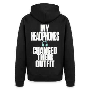 Kopfhörer – Changed Their Outfit - Unisex Premium Bio Zip Hoodie - Schwarz - Hinten - Nico (187cm)