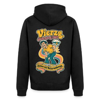 Vierzg Jahrgang 1987 Rücken - Unisex Premium Bio Zip Hoodie - Schwarz - Hinten - Nico (187cm)
