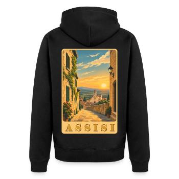 Assisi Umbrien - Unisex Premium Bio Zip Hoodie - Schwarz - Hinten - Nico (187cm)