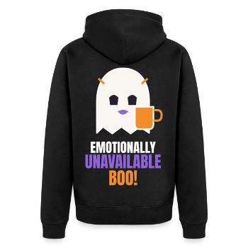 Emotionally Unavailable Boo Funny Ghost - Unisex Premium Bio Zip Hoodie - Schwarz - Hinten - Nico (187cm)
