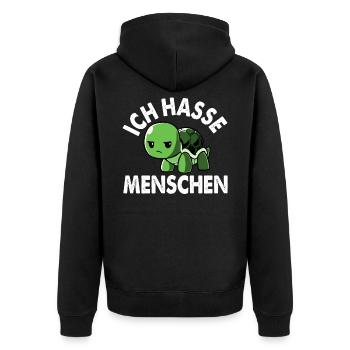 Tortoise - I hate people - Unisex Premium Organic Zip Hoodie - black - Back - Nico (187cm)