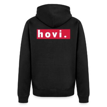 Hovi Hovawart label - Unisex Premium Organic Zip Hoodie - black - Back - Nico (187cm)