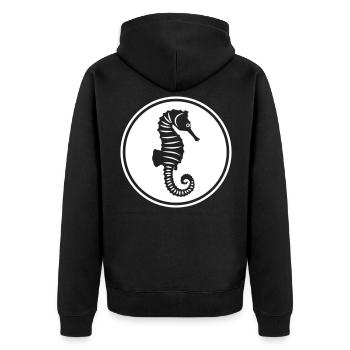 Seepferd tier - Unisex Premium Bio Zip Hoodie - Schwarz - Hinten - Nico (187cm)