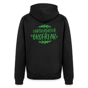 Linksversiffter Ökofreak grün Klimawandel Geschenk - Unisex Premium Bio Zip Hoodie - Schwarz - Hinten - Nico (187cm)