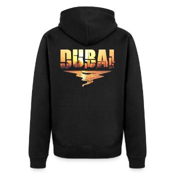 Dubai Skyline T-Shirt Sonnenuntergang Burj Khalifa - Unisex Premium Bio Zip Hoodie - Schwarz - Hinten - Nico (187cm)