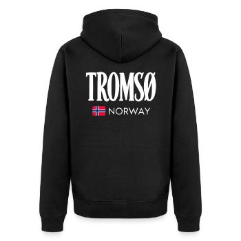 Tromso - Norway - Norwegen - Norge - Tromsø - Unisex Premium Bio Zip Hoodie - Schwarz - Hinten - Nico (187cm)