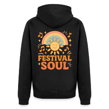 Festival soul – Soleil et arc-en-ciel musical - Veste à capuche bio Premium Unisexe - noir - Dos - Nico (187cm)