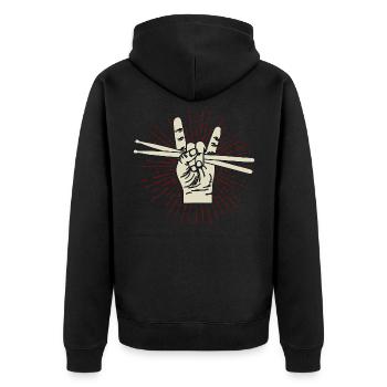 Drummer Shirt - Drum Sticks - Rock Music Band - Unisex Premium Bio Zip Hoodie - Schwarz - Hinten - Nico (187cm)
