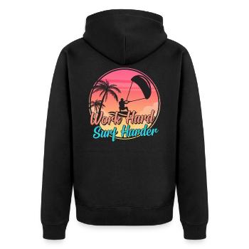 Work Hard Surf Harder: Kite Kiteboard Kiteboarding - Unisex Premium Organic Zip Hoodie - black - Back - Nico (187cm)