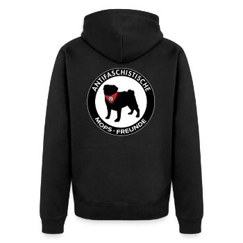 Antifaschistische Mops und Hunde Freunde - Unisex Premium Bio Zip Hoodie - Schwarz - Hinten - Nico (187cm)