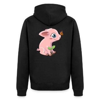 Schwein mit Schmetterling - Unisex Premium Bio Zip Hoodie - Schwarz - Hinten - Nico (187cm)