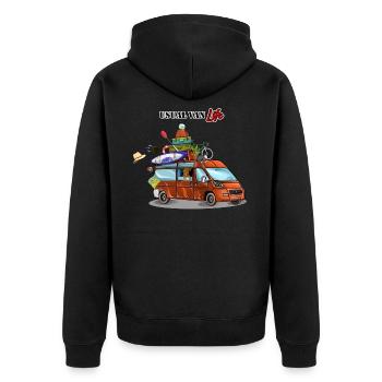 Ganz normales Van Leben, Camping Outdoor Urlaub - Unisex Premium Bio Zip Hoodie - Schwarz - Hinten - Nico (187cm)