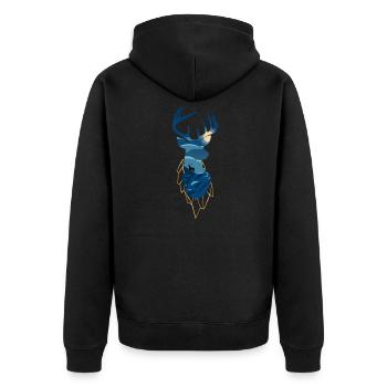 Cerf, silhouette, nuit, clair lune, chasseur, chasse - Veste à capuche bio Premium Unisexe - noir - Dos - Nico (187cm)