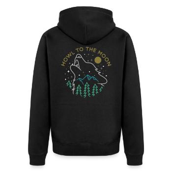 Camping with wolf in the forest nature gift - Unisex Premium Organic Zip Hoodie - black - Back - Nico (187cm)