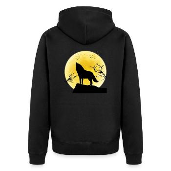 Vollmond Wolf Geschenk - Unisex Premium Bio Zip Hoodie - Schwarz - Hinten - Nico (187cm)