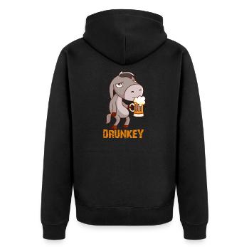 Drunkey witziger Esel mit Bier - Unisex Premium Bio Zip Hoodie - Schwarz - Hinten - Nico (187cm)