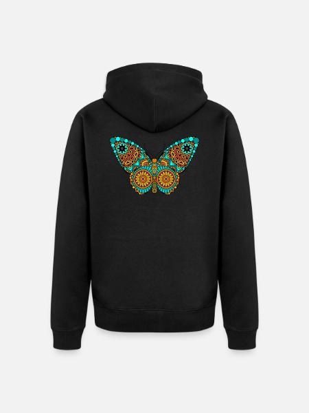 Butterfly Mandala Tatoo Tribal - Unisex Premium Organic Zip Hoodie - black