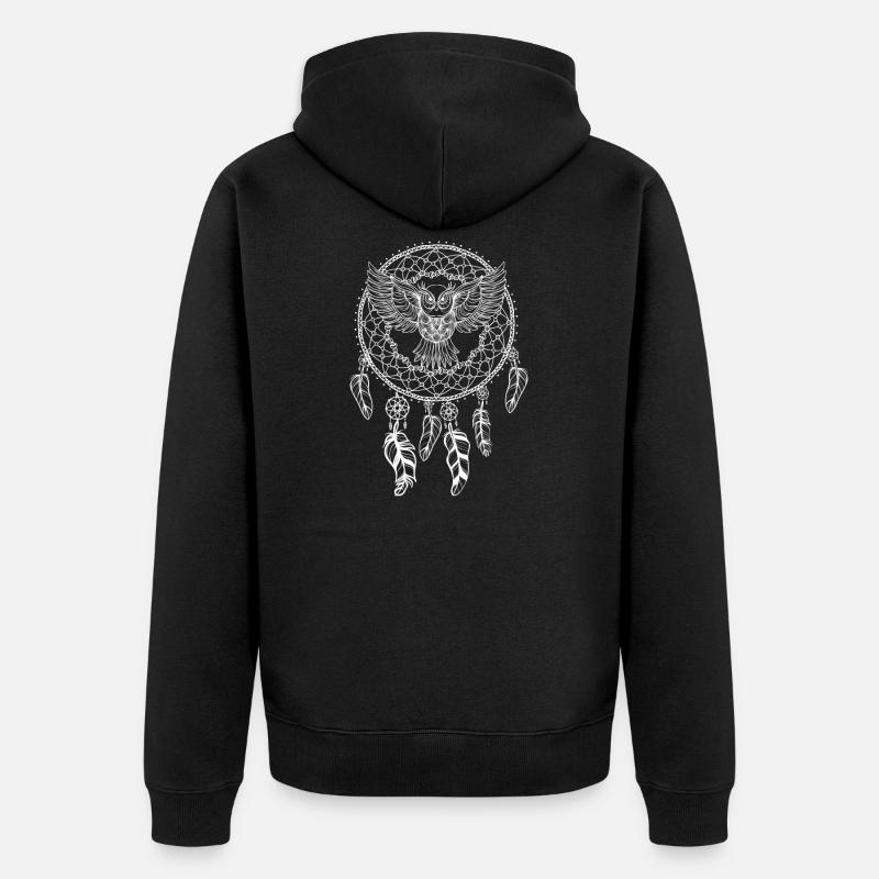Traumfänger Dreamcatcher mit Eule Geschenk - Unisex Premium Bio Zip Hoodie - Schwarz