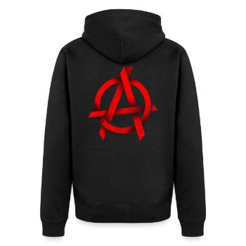 Red anarchy sign Fuck the System Punk Logo - Unisex Premium Organic Zip Hoodie - black - Back - Nico (187cm)