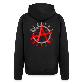 Digitial Anarchy Digitale Anarchie Freiheit - Unisex Premium Bio Zip Hoodie - Schwarz - Hinten - Nico (187cm)