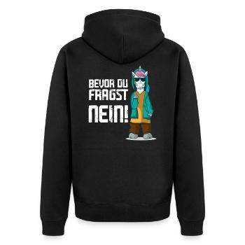Einhorn Mittelfinger Bevor du fragst NEIN! - Unisex Premium Bio Zip Hoodie - Schwarz - Hinten - Nico (187cm)