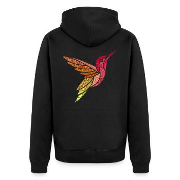 Kolibri Vogel Tier Mandala Vögel Design Kunst - Unisex Premium Bio Zip Hoodie - Schwarz - Hinten - Nico (187cm)