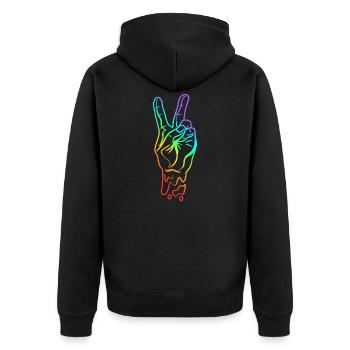 Frieden Peace Handzeichen Regenbogen Farben - Unisex Premium Bio Zip Hoodie - Schwarz - Hinten - Nico (187cm)