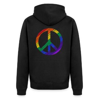 Peace Zeichen in Regenbogen Homo Farben Frieden - Unisex Premium Bio Zip Hoodie - Schwarz - Hinten - Nico (187cm)