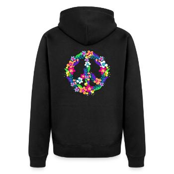 Peace Zeichen Hippie Symbol für Fieden Blüten - Unisex Premium Bio Zip Hoodie - Schwarz - Hinten - Nico (187cm)