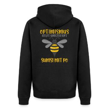 Optimismus heißt umgekehrt Sumsi mit Po - Unisex Premium Bio Zip Hoodie - Schwarz - Hinten - Nico (187cm)