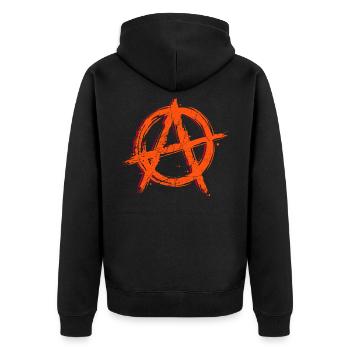 Anarchie Logo Grafitti Kunst Art Symbol Zeichen - Unisex Premium Bio Zip Hoodie - Schwarz - Hinten - Nico (187cm)