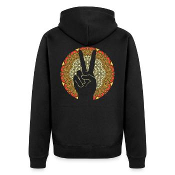 Hippie Peace Victory Zeichen Mandala Symbol - Unisex Premium Bio Zip Hoodie - Schwarz - Hinten - Nico (187cm)
