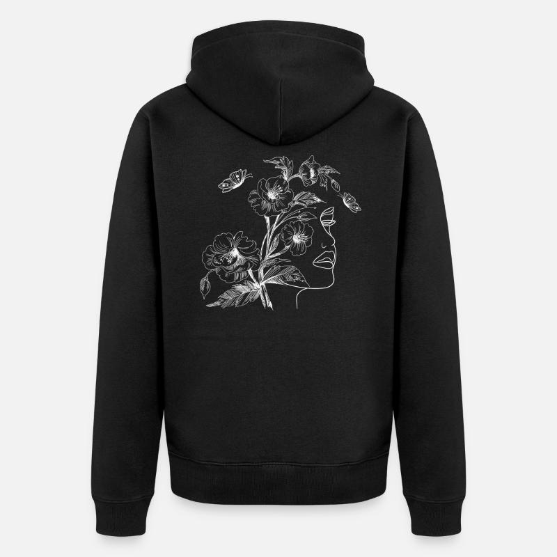 Silhouette de dessin de visage de fleurs - Veste à capuche bio Premium Unisexe - noir
