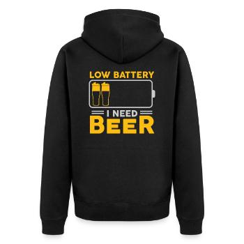 Low Battery I need Beer Bier Party - Unisex Premium Bio Zip Hoodie - Schwarz - Hinten - Nico (187cm)