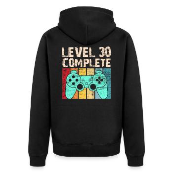 30. Geburtstag Level Complete - Unisex Premium Bio Zip Hoodie - Schwarz - Hinten - Nico (187cm)