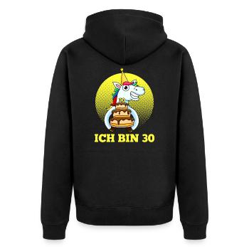 30. Geburtstag Einhorn Kuchen Geschenk - Unisex Premium Bio Zip Hoodie - Schwarz - Hinten - Nico (187cm)