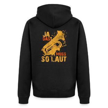Herren Tuba Spruch - Unisex Premium Bio Zip Hoodie - Schwarz - Hinten - Nico (187cm)