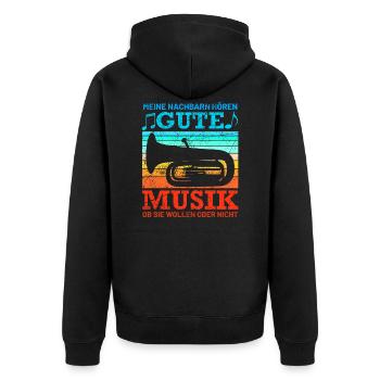 Retro Tuba Design mit Spruch - Unisex Premium Bio Zip Hoodie - Schwarz - Hinten - Nico (187cm)