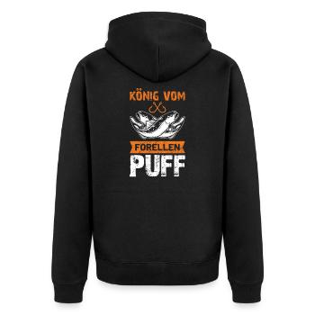König vom Forellenpuff Angler Forellen Geschenk - Unisex Premium Bio Zip Hoodie - Schwarz - Hinten - Nico (187cm)