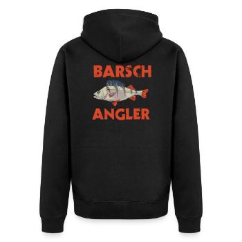 Barsch Angeler Raubfisch Spinnangler Twister - Unisex Premium Bio Zip Hoodie - Schwarz - Hinten - Nico (187cm)