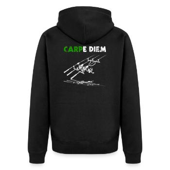 Carpe Diem Karpfen Angeln Karpfenangler Geschenk - Unisex Premium Bio Zip Hoodie - Schwarz - Hinten - Nico (187cm)