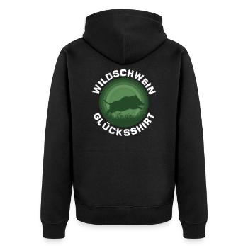 Jäger Geschenkidee Wildschwein Jagd Glücksshirt - Unisex Premium Bio Zip Hoodie - Schwarz - Hinten - Nico (187cm)