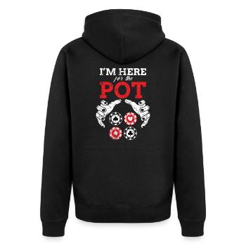 Poker Spruch I'm here for the Pot Pokerspieler - Unisex Premium Bio Zip Hoodie - Schwarz - Hinten - Nico (187cm)